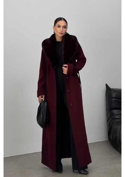 Çıkabilen Kürklü Erkek Yaka Belden Kuşaklı Manto A.mürdüm 3015-Y fiyatları