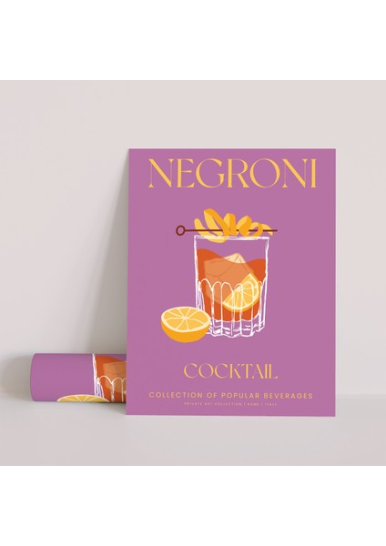 Dekoratif Çerçevesiz Poster Minimalist Negroni Illüstrasyonu
