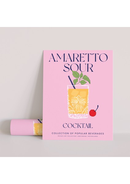 Dekoratif Çerçevesiz Poster Minimalist Amaretto Sour Illüstrasyonu