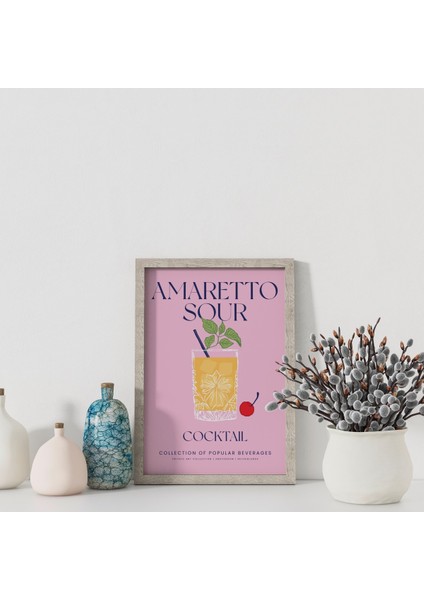 Dekoratif Çerçevesiz Poster Minimalist Amaretto Sour Illüstrasyonu modelleri