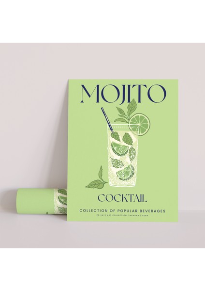 Dekoratif Çerçevesiz Poster Minimalist Mojito Illüstrasyonu