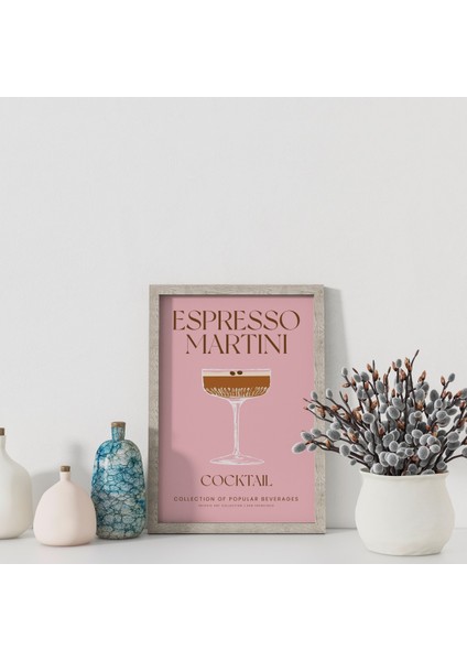 Dekoratif Çerçevesiz Poster Minimalist Espresso Martini Kokteyl Illüstrasyonu modelleri