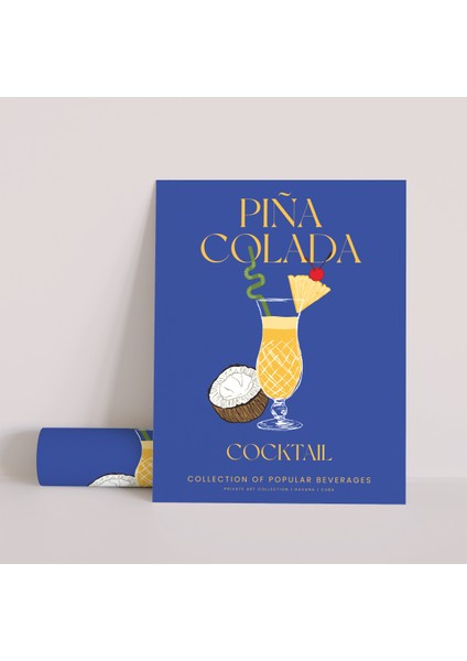 Dekoratif Çerçevesiz Poster Minimalist Pina Colada Illüstrasyonu