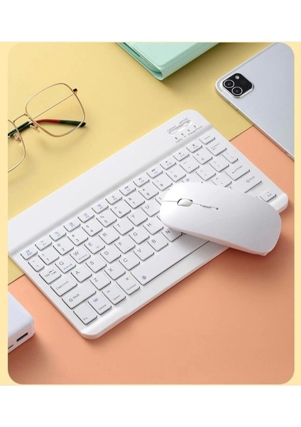 Kablosuz Bluetooth Klavye Mouse Seti Ultra Ince Taşınabilir Ingilizce Q Klavye Beyaz