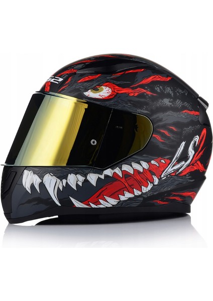 Rapıd 2 Kaıju Mat Siyah-Kırmızı Fullface Motosiklet Kaskı Gold Camlı