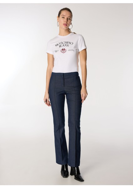 Yuvarlak Yaka Baskılı Beyaz Kadın T-Shirt A0703-1001