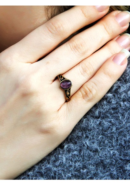 Doğal Taş Ametist Doğal Taşlı Ayarlanabilir Antik Kadın Yüzük EUY54AMT