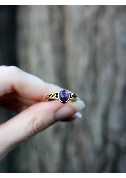 Doğal Taş Ametist Doğal Taşlı Ayarlanabilir Antik Kadın Yüzük EUY54AMT modelleri