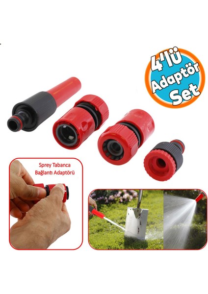 Hortum Sulama Başlığı Seti Su Tabanca Bağlantı Ekleme Aparatı Eki Bahçe Sulama Adaptörü 4 Parça