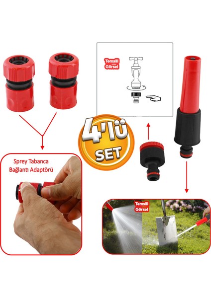 Hortum Sulama Başlığı Seti Su Tabanca Bağlantı Ekleme Aparatı Eki Bahçe Sulama Adaptörü 4 Parça fiyatları