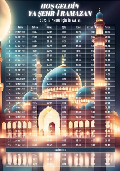 Ramazan Imsakiyesi Modern Kişiye Özel Tasarımlı Dijital Baskı 1 Adet A4 300 gr Model 12