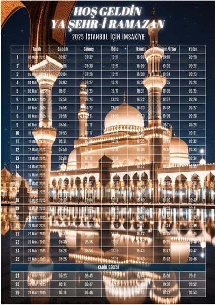 Ramazan Imsakiyesi Modern Kişiye Özel Tasarımlı Dijital Baskı 100 Adet A4 300 gr Model 14