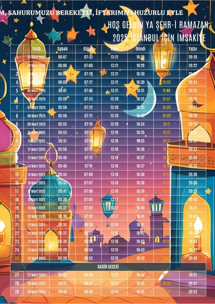 Ramazan Imsakiyesi Modern Kişiye Özel Tasarımlı Dijital Baskı 100 Adet A4 300 gr Model 4