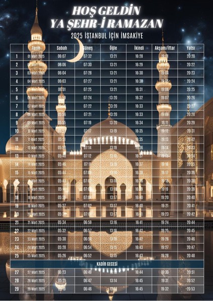 Ramazan Imsakiyesi Modern Kişiye Özel Tasarımlı Dijital Baskı 100 Adet A4 300 gr Model 15