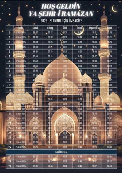 Ramazan Imsakiyesi Modern Kişiye Özel Tasarımlı Dijital Baskı 100 Adet A4 300 gr Model 16