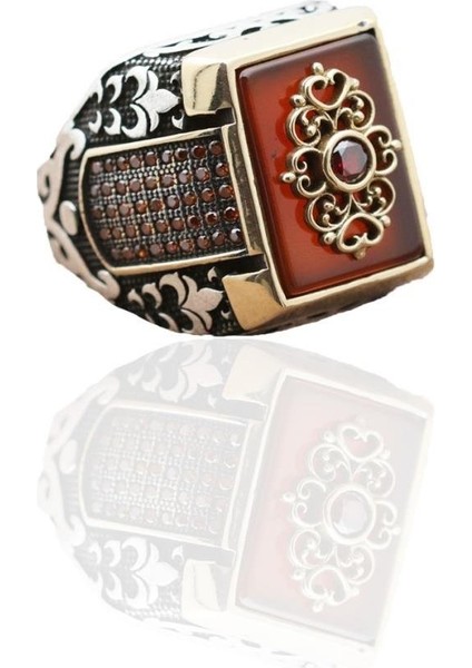 Akik Taş Üzerine Işlemeli Gümüş Erkek Yüzüğü