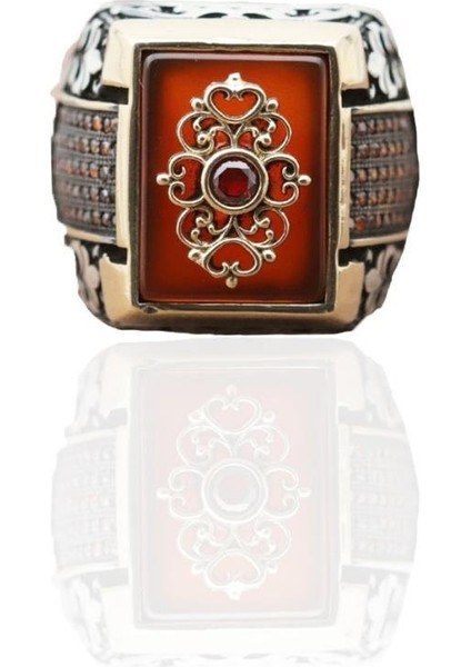 Akik Taş Üzerine Işlemeli Gümüş Erkek Yüzüğü fiyatları