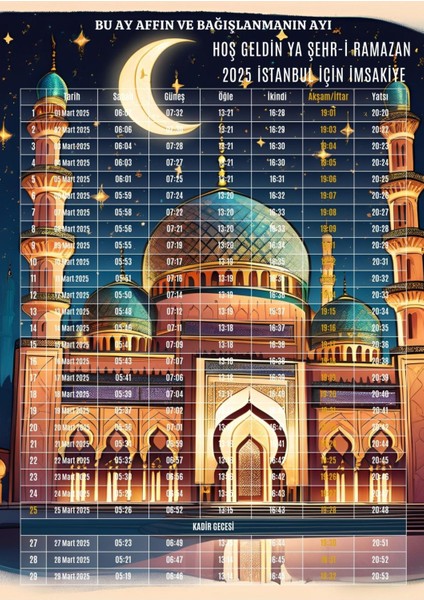 Ramazan Imsakiyesi Modern Kişiye Özel Tasarımlı Dijital Baskı 500 Adet A4 300 gr Model 5