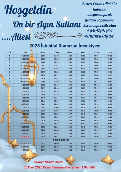 Ramazan Imsakiyesi Modern Kişiye Özel Tasarımlı Dijital Baskı 500 Adet A4 300 gr Model 18