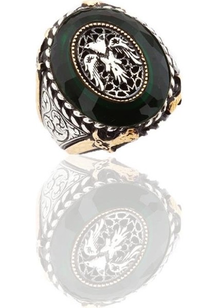 Zirkon Taş Üzerine Selçuklu Kartal Işlemeli Erkek Yüzüğü