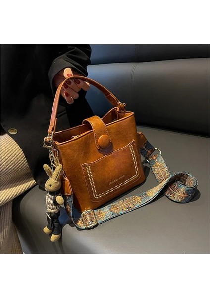 Kadınlar Için Moda Trendi Deri Tote Çanta 2024 Kadın Basit Büyük Yüksek Kapasiteli Vintage Omuz Kova Çanta El Çantaları ve Çantalar (Yurt Dışından)