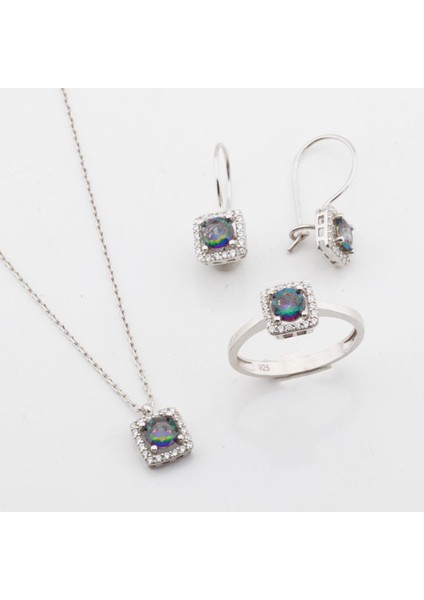 Mistik Topaz Taşlı Kare Montür Gümüş Takım fırsatları