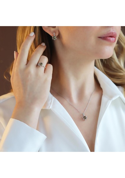 Lotus Çiçeği Zultanit Taşlı Gümüş Set