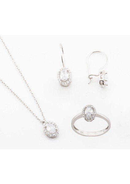 Zirkon Taşlı Mini Oval Montür Gümüş Takım fiyatları