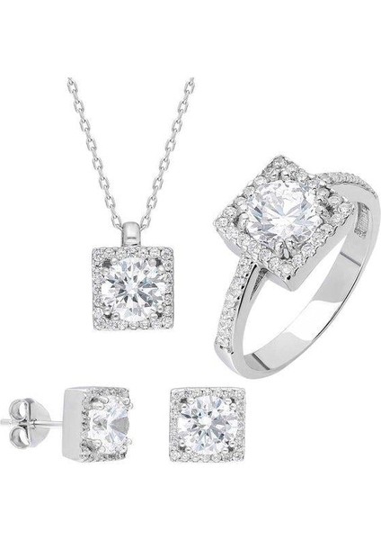 Round Kesim Kare Tek Taş Model Starlight Diamond Set