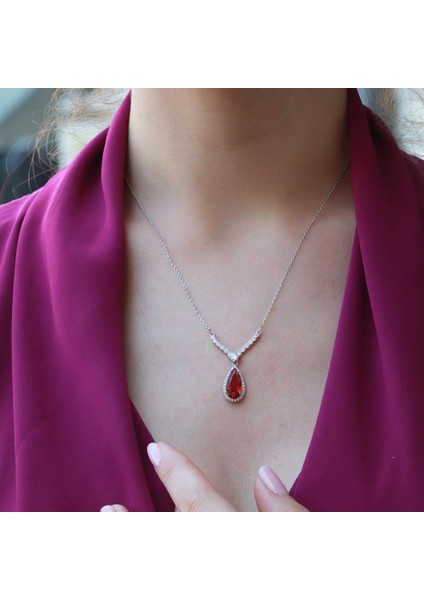 Lal Taşlı Damla Model Gümüş Takım fiyatları
