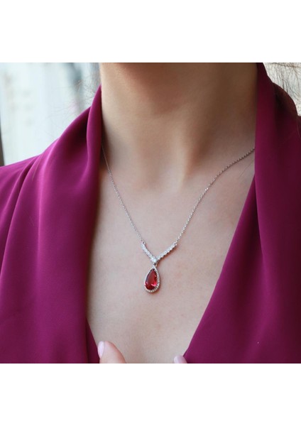 Lal Taşlı Damla Model Gümüş Takım modelleri
