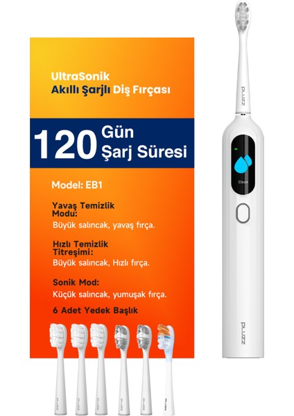 Sonik Şarjlı Diş Fırçası 120 Gün Şarj Süresi 6 Adet Başlık