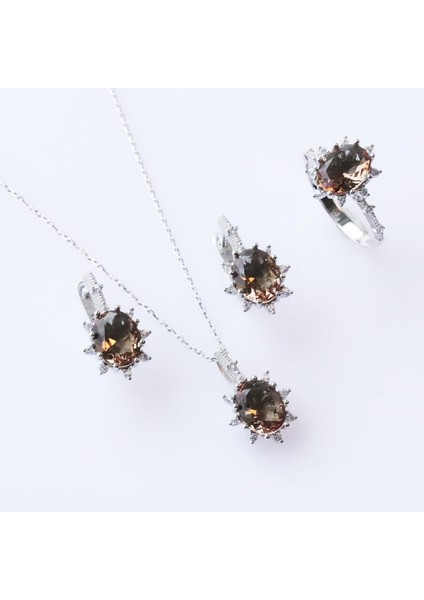 Zultanit Taşlı Elips Lotus Çiçeği Gümüş Set fiyatları