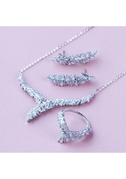 Krizet Yapraklı Zirkon Taşlı Gümüş Set