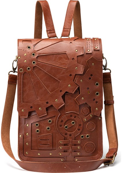 Steampunk Retro Dişli Tasarımı Pu Deri Avrupa ve Amerikan Tarzı Öğrenci Okul Çantası (Yurt Dışından)