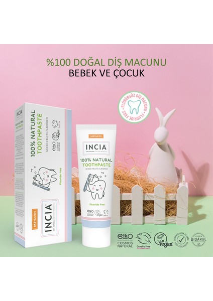 Doğal Diş Macunu Bebek ve Çocuk Karışık Meyve Aromalı Florürsüz 50 ml