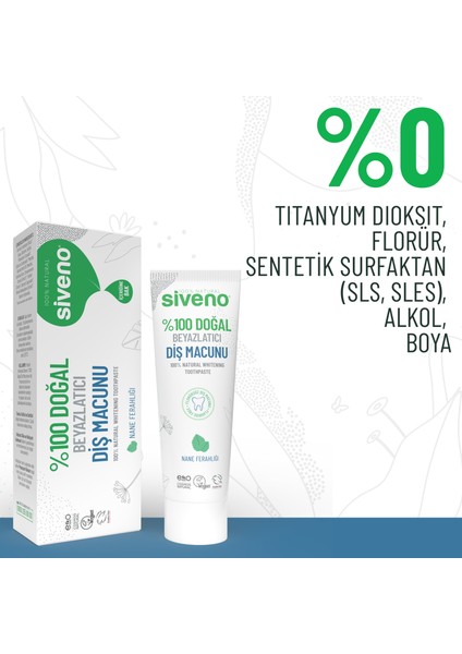 %100 Doğal Diş Macunu Beyazlatıcı Nane Ferahlığı Florürsüz 65 gr