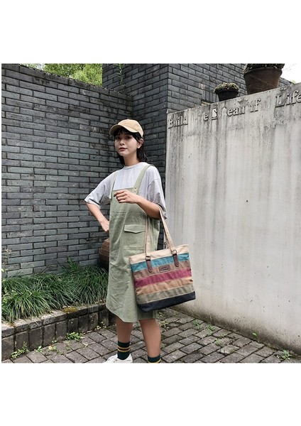 Fashion Smart Kanvas Çanta Çok Renkli Çizgili Ekose Çapraz Askılı Çanta Kahve (Yurt Dışından) modelleri