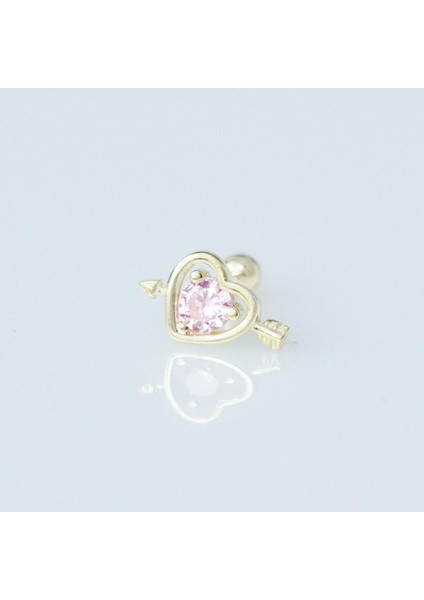 Pembe Zirkon Taşlı Kalp Figürlü Gold Kaplama Tragus