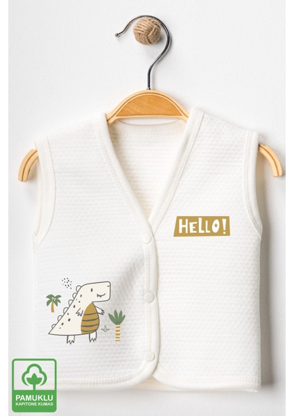 Unisex Bebek Dino Baskılı Organik Pamuklu 3-6-9 Ay 2li Kapitone Bebek Yelek Set