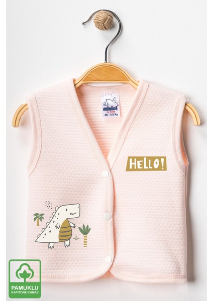 Unisex Bebek Dino Baskılı Organik Pamuklu 3-6-9 Ay 2li Kapitone Bebek Yelek Set