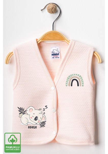 Unisex Bebek Koala Baskılı Organik Pamuklu 3-6-9 Ay 3lü Kapitone Bebek Yelek Set modelleri