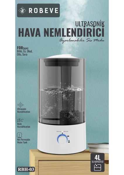 Rbh-03 Ultrasonik Hava Nemlendirici 4 Litre Hava Nemlendirici Buhar Makinesi Aroma Difüzörü 4l Nemlendirici - Otomatik Kapanma Sessiz Çalışma Ayarlanabilir Buhar Seviyesi