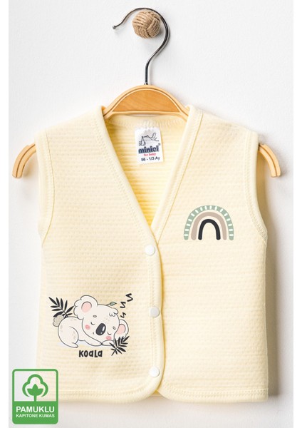 Unisex Bebek Koala Baskılı Organik Pamuklu 3-6-9 Ay 3lü Kapitone Bebek Yelek Set