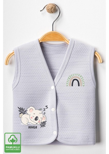 Unisex Bebek Koala Baskılı Organik Pamuklu 3-6-9 Ay 3lü Kapitone Bebek Yelek Set
