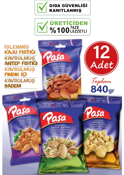 Paşa Kuruyemiş Paşa Karışık Kuruyemiş 70 gr x 12 Adet (1. Kalite)