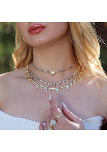 Thorn Zirkon Taşlı Gold Kaplama Gümüş Kolye
