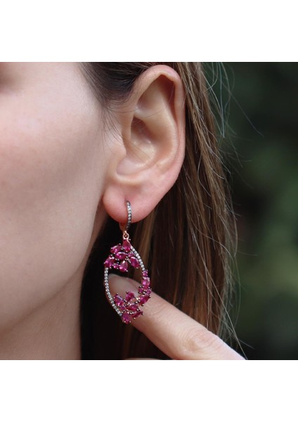 Zirkon Taşlı Rose Gold Kaplama Romantik Gümüş Küpe