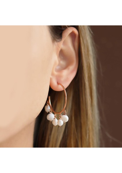 Rose Gold Kaplama Inci Halka Gümüş Küpe