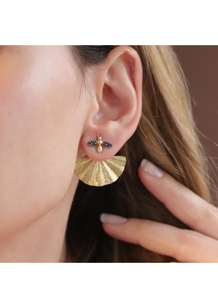Mini Arı Gold Kaplama Gümüş Küpe